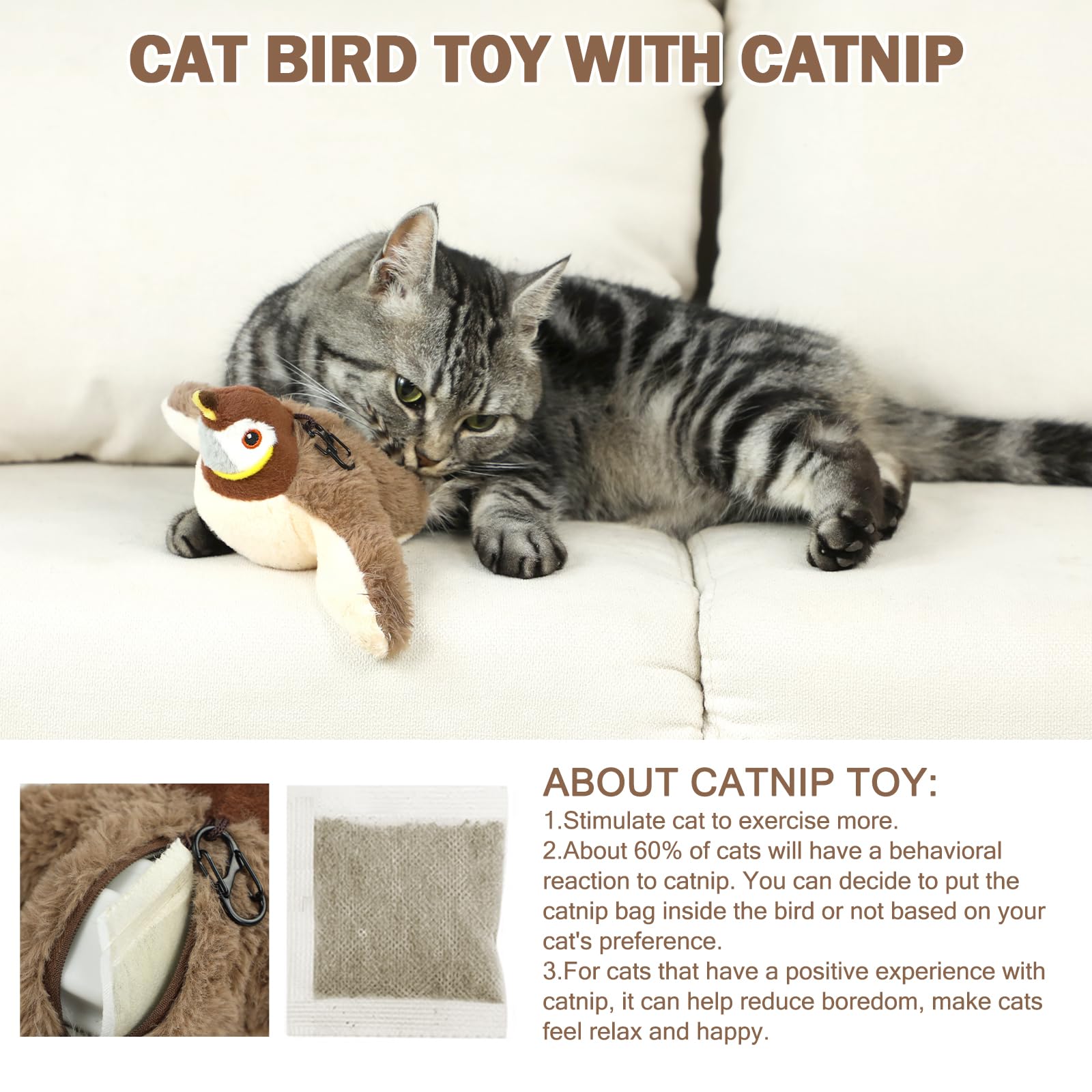 Tocirelo Cat Toy Flapping Bird (No Flying) - Simulate Chirping Flappy Bird, Interactive Cat Toys For Bored Indoor Adult Cats, Re
